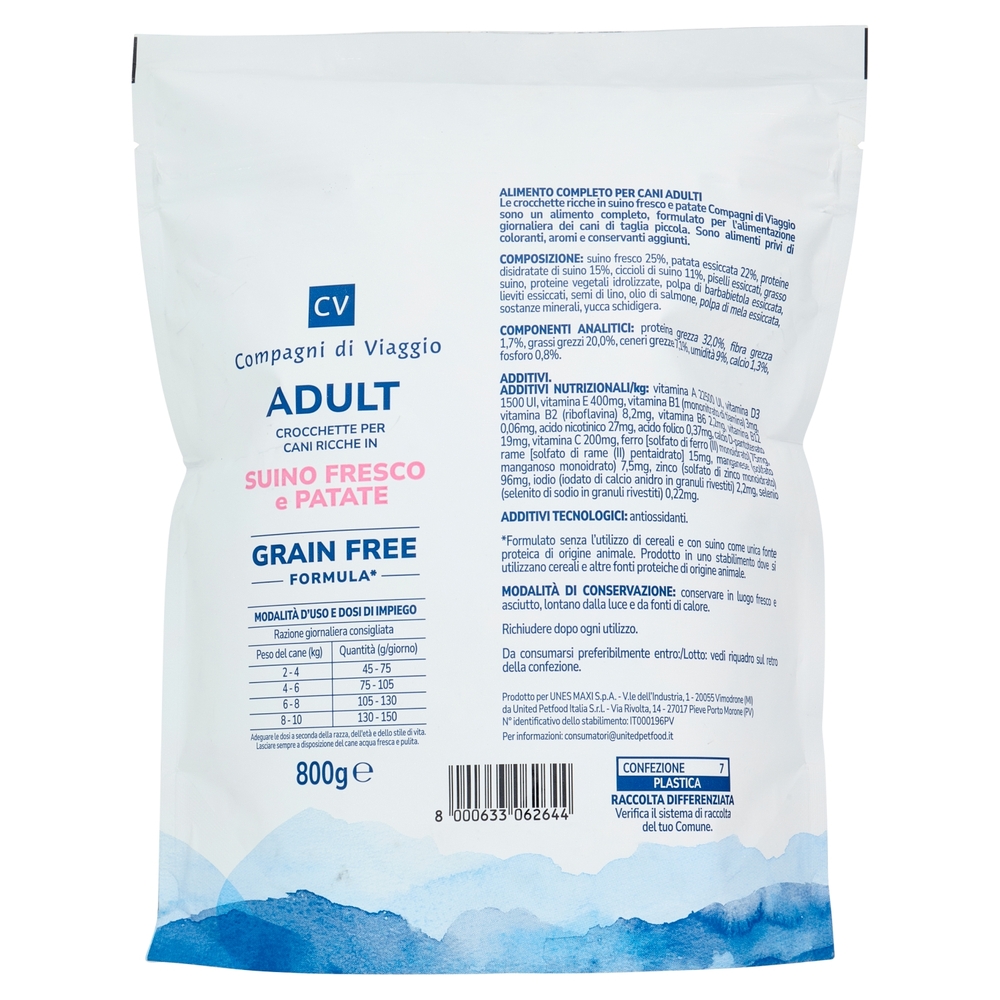Adult Crocchette per Cani Ricche in Suino Fresco e Patate Compagni Di Viaggio