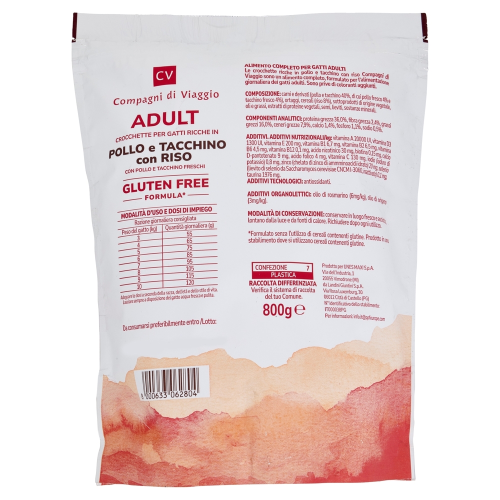 Adult Crocchette per Gatti Ricche in Pollo e Tacchino Freschi con Riso Compagni di Viaggio