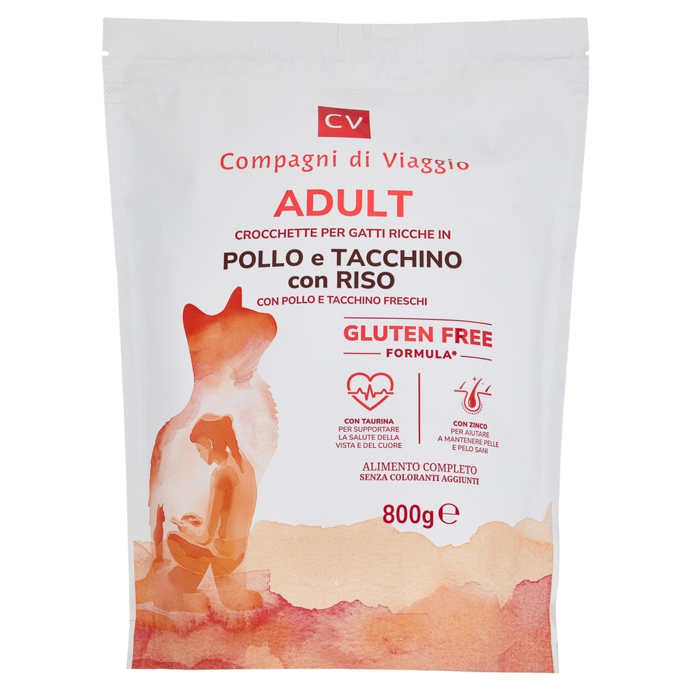 Adult Crocchette per Gatti Ricche in Pollo e Tacchino Freschi con Riso Compagni di Viaggio