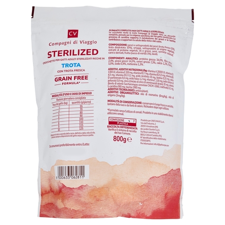 Sterilized Crocchette per Gatti Adulti Ricche in Trota Fresca Compagni di Viaggio