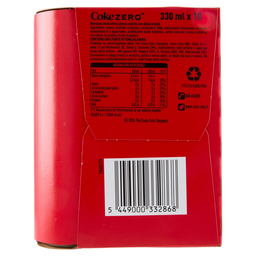 Coca-Cola ZERO lattina sleek 10 x 33cl