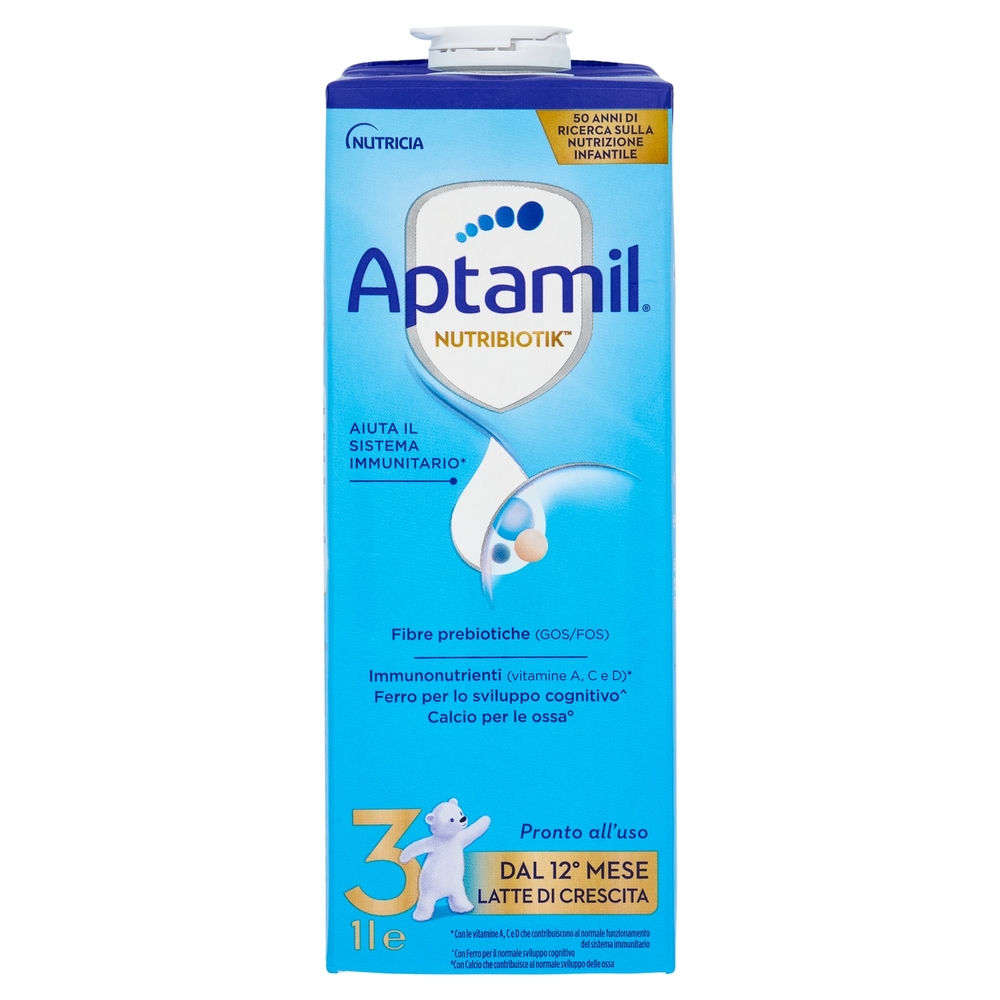 APTAMIL Nutribiotik 3 - Latte di Crescita Liquido, dal 12° mese al 24°, Fonte di Ferro, 1L