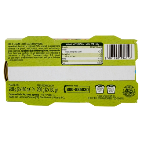 Valfrutta Buon mix Ceci, Piselli, Mais con Carote 2 x 140 g