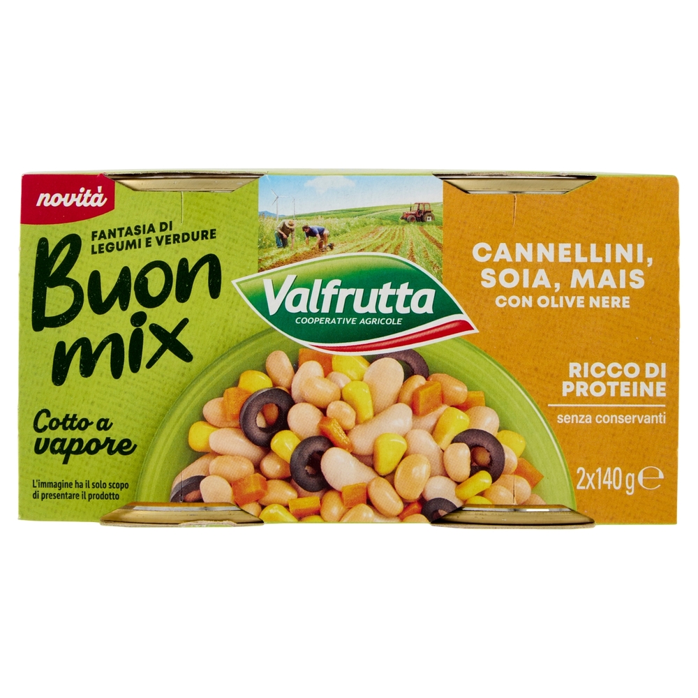 Valfrutta Buon mix Cannellini, Soia, Mais con Olive Nere 2 x 140 g