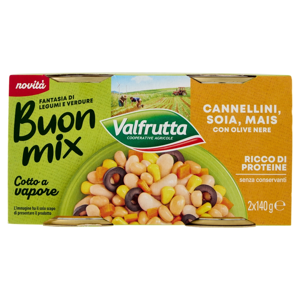 Valfrutta Buon mix Cannellini, Soia, Mais con Olive Nere 2 x 140 g