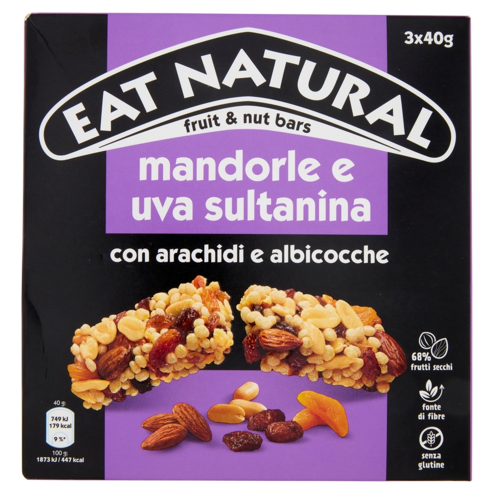 Eat Natural mandorle e uva sultanina con arachidi e albicocche 3 x 40 g