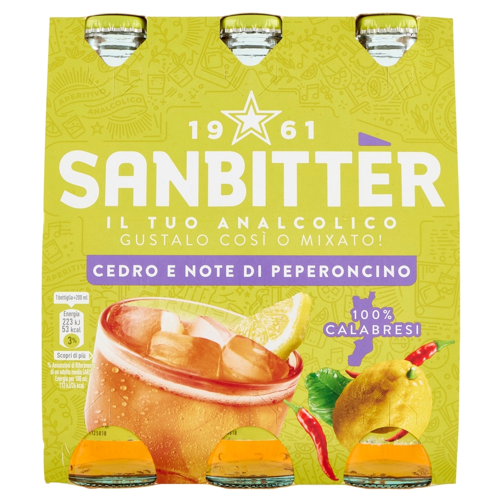 Sanbittèr, Cedro e Note di peperoncino, Aperitivo Analcolico - 3 x 200ml