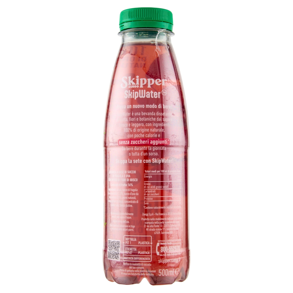 Zuegg Skipper SkipWater Bevanda Dissetante di Fragola e Fiori di Ibisco 500 ml