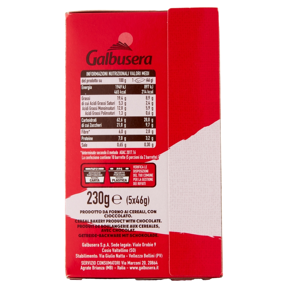 Galbusera BiscoBarretta Cereali croccanti e cioccolato fondente extra 5x46 g