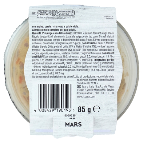 Cesar Fresh Bowls Cibo umido Cane Anatra Riso 85 g