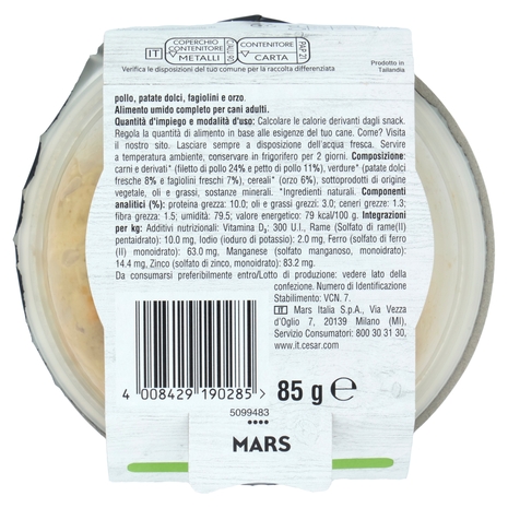 Cesar Fresh Bowls Cibo umido Cane Pollo Patate dolci 85 g