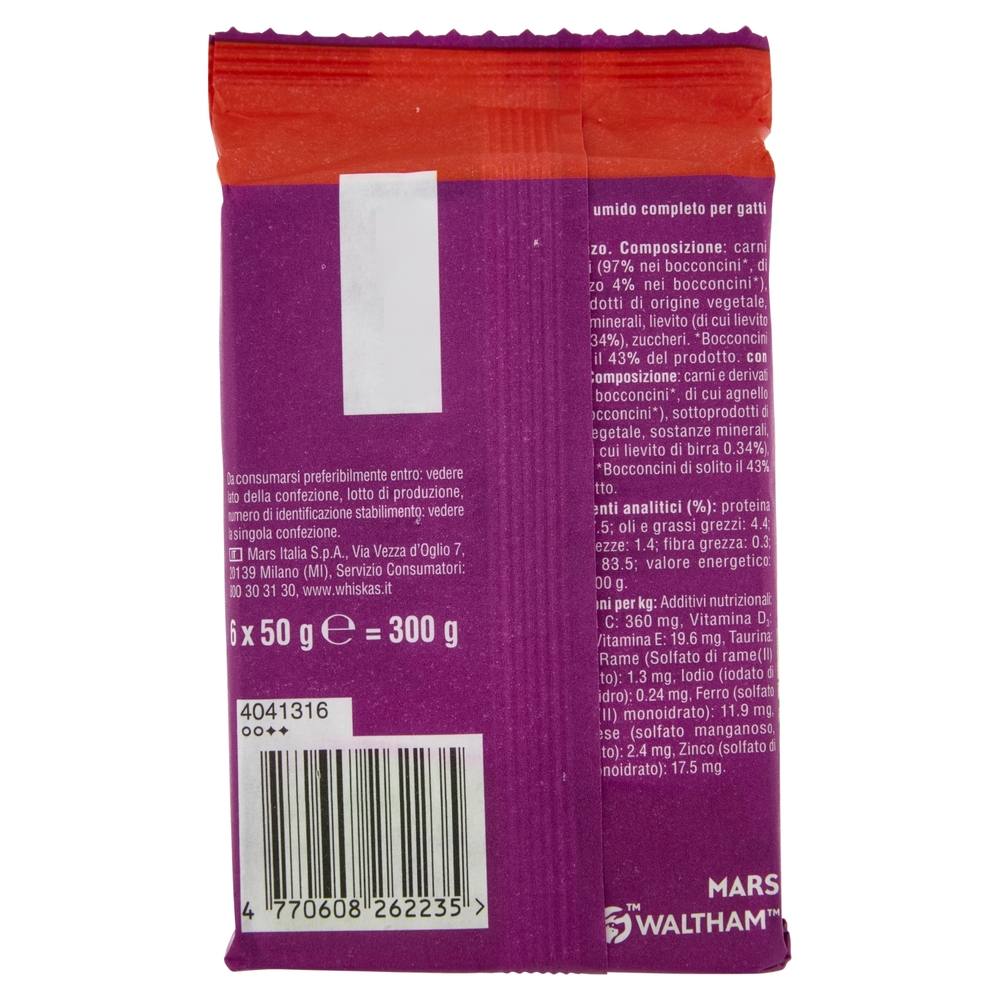 Whiskas Pranzetti Cibo Umido Gatto con Manzo e Agnello in Salsa 6 x 50 g