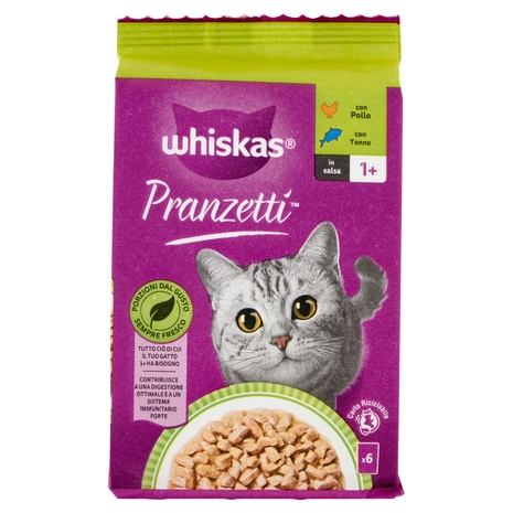 Whiskas Pranzetti Cibo Umido Gatto con Pollo e Tonno in Salsa 6 x 50 g