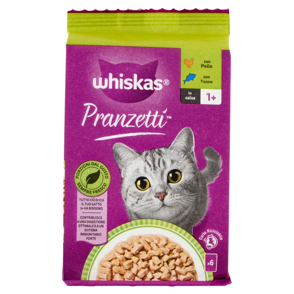 Whiskas Pranzetti Cibo Umido Gatto con Pollo e Tonno in Salsa 6 x 50 g