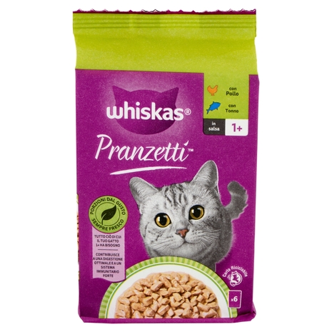 Whiskas Pranzetti Cibo Umido Gatto con Pollo e Tonno in Salsa 6 x 50 g