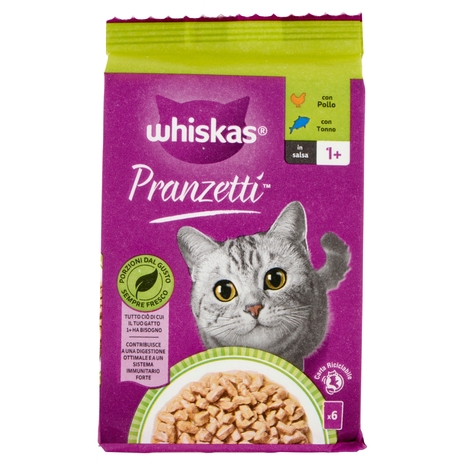 Whiskas Pranzetti Cibo Umido Gatto con Pollo e Tonno in Salsa 6 x 50 g