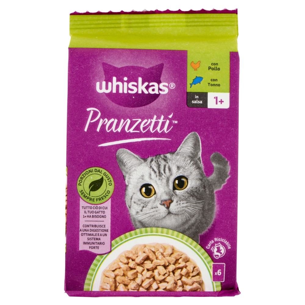 Whiskas Pranzetti Cibo Umido Gatto con Pollo e Tonno in Salsa 6 x 50 g