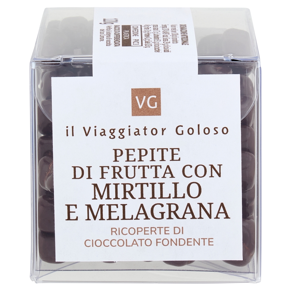 Pepite con Mirtillo e Melagrana Ricoperte di Cioccolato Fondente Il Viaggiator Goloso