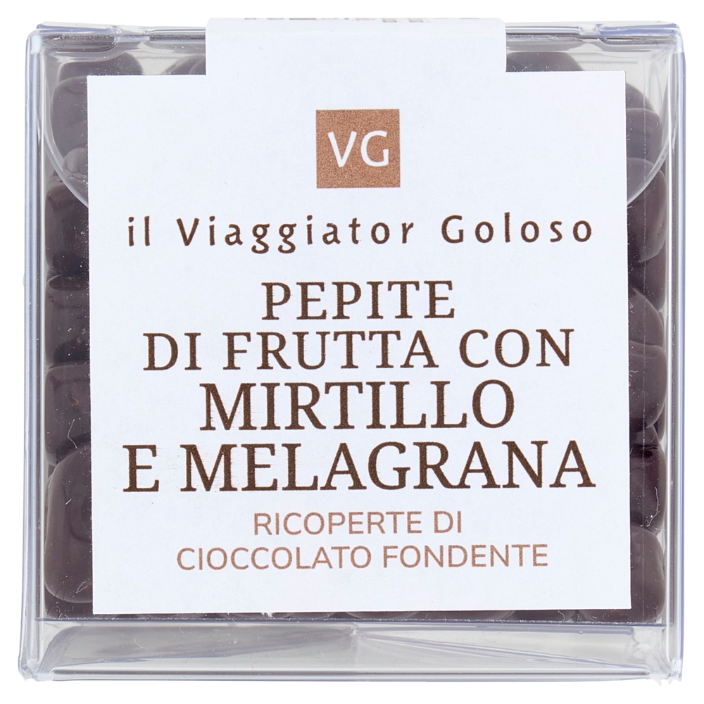 Pepite con Mirtillo e Melagrana Ricoperte di Cioccolato Fondente Il Viaggiator Goloso