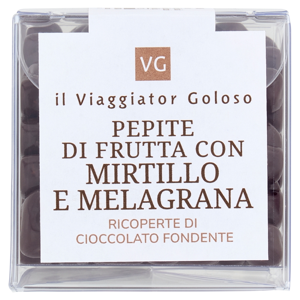Pepite con Mirtillo e Melagrana Ricoperte di Cioccolato Fondente Il Viaggiator Goloso