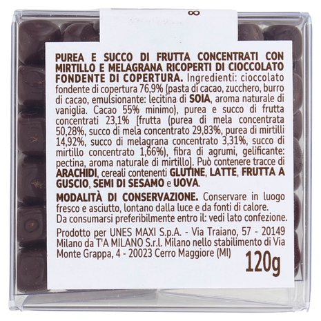 Pepite con Mirtillo e Melagrana Ricoperte di Cioccolato Fondente Il Viaggiator Goloso