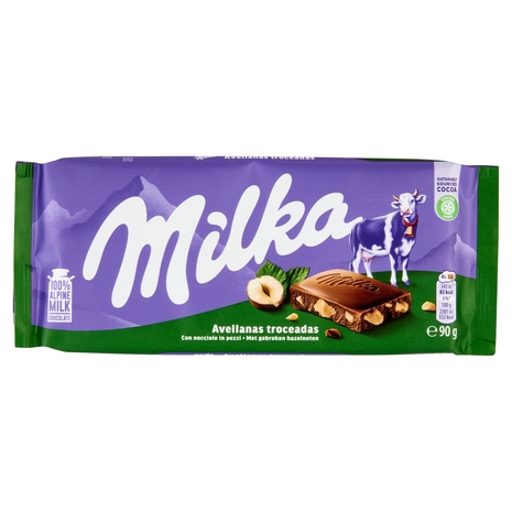 Milka Nocciole spezzate, tavoletta di cioccolato al latte 100% Alpino e nocciole spezzate - 90g