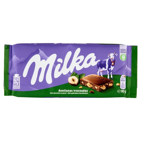 Milka Nocciole spezzate, tavoletta di cioccolato al latte 100% Alpino e nocciole spezzate - 90g