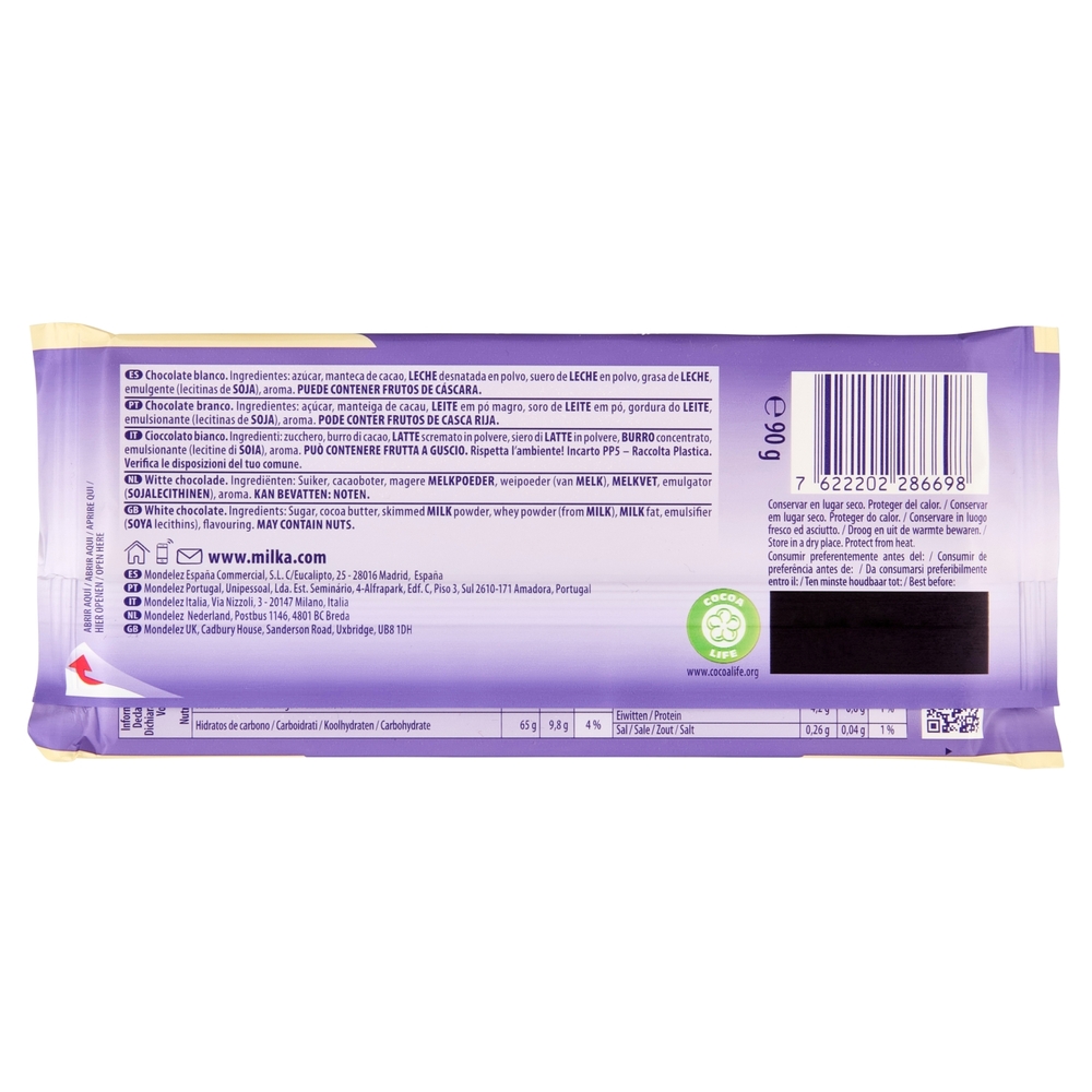 Milka Bianco, tavoletta di cioccolato bianco - 90g