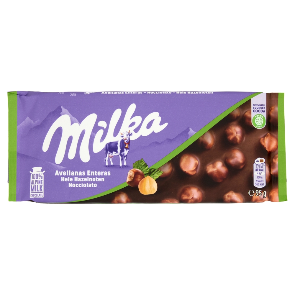 Milka Nocciolato, tavoletta di cioccolato al latte 100% Alpino con nocciole intere - 95g