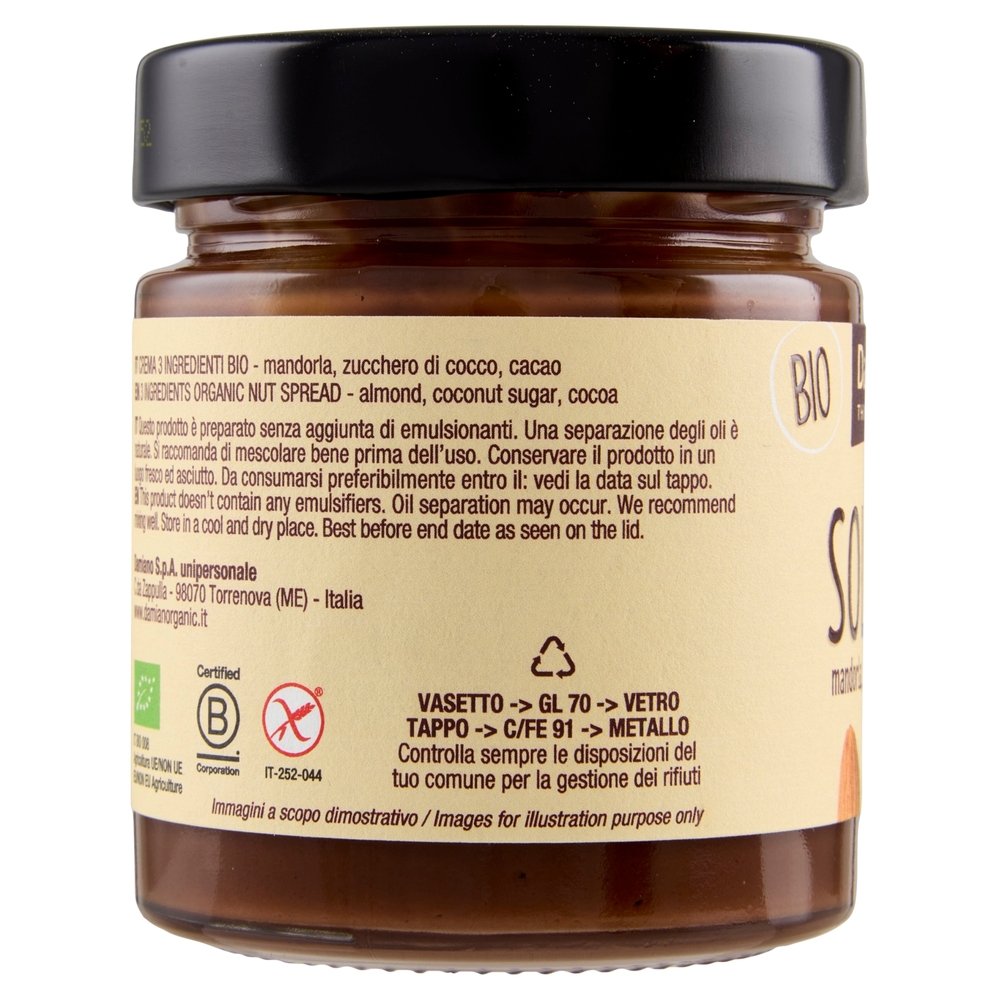 Damiano Bio Solo Tre. mandorla, zucchero di cocco, cacao 180 g
