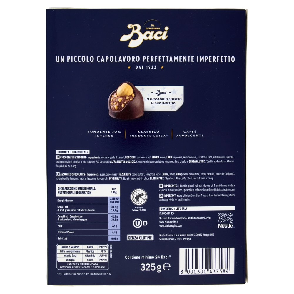BACI PERUGINA Tanti Baci Cioccolatini Assortiti Scatola Regalo Fondente 325g