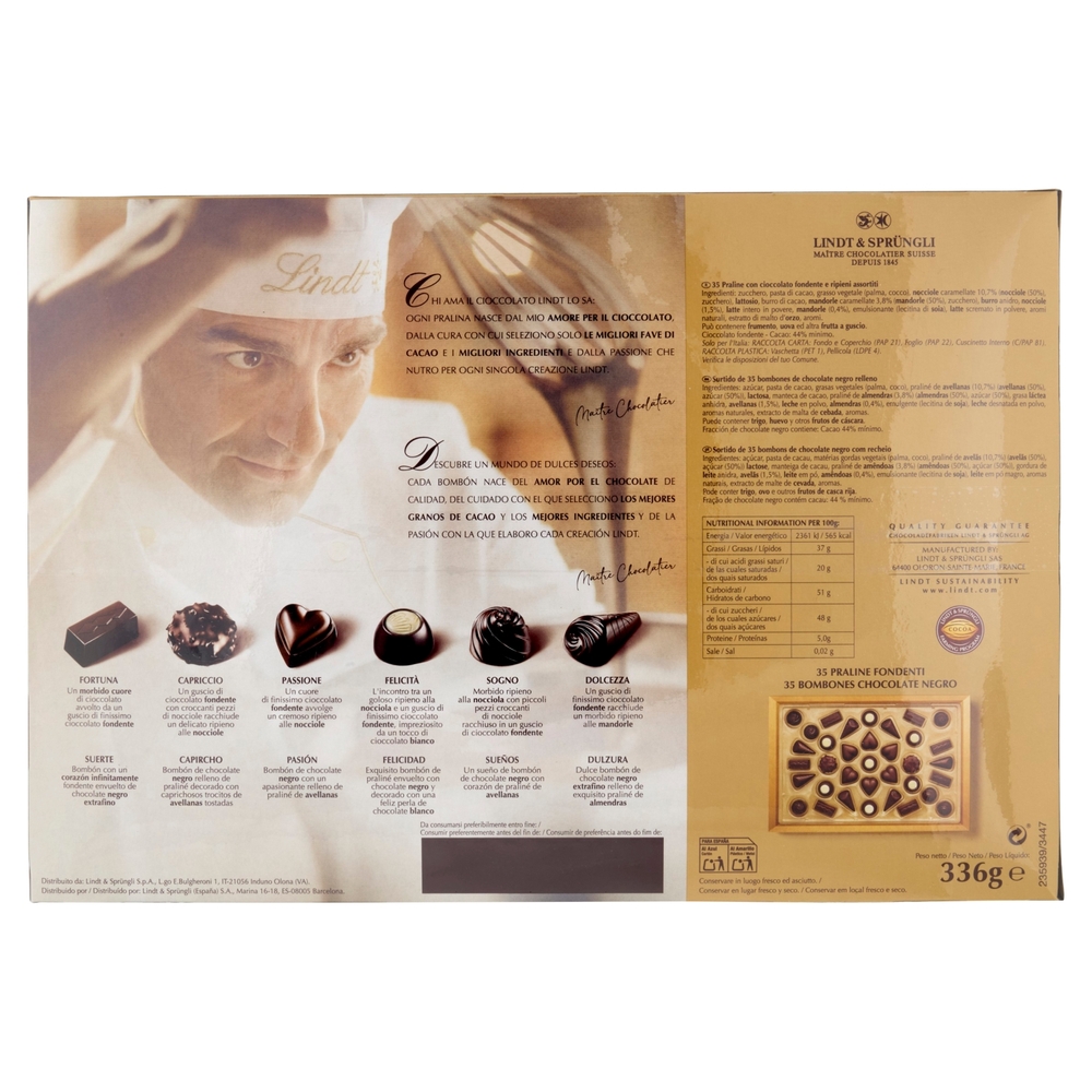 Lindt Dolci Capolavori Cioccolatini assortiti cioccolato fondente Scatola regalo 336 g