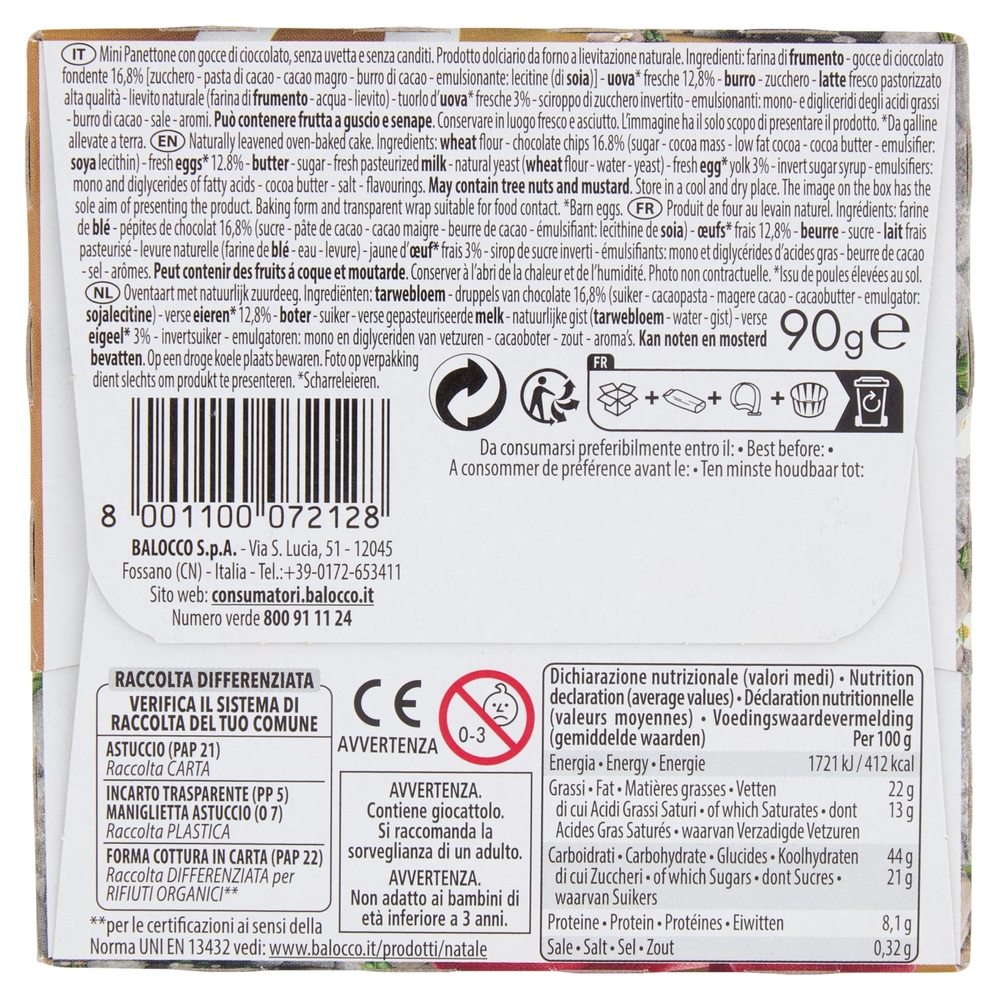 Balocco Mini Panettone con gocce di cioccolato i Puffi 90 g