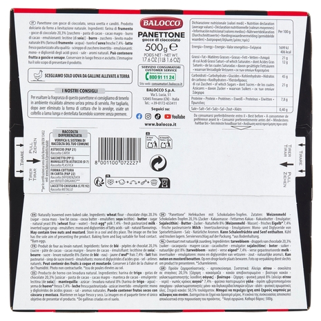 Balocco Panettone gocce di cioccolato Milan 500 g