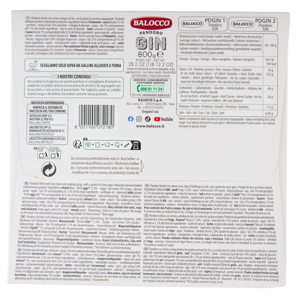 Balocco Pandoro Gin 800 g