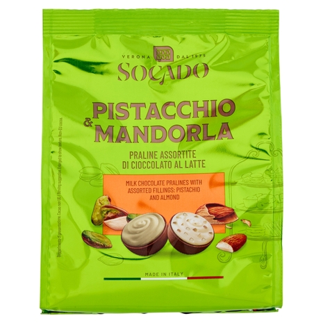 Socado Pistacchio & Mandorla Praline Assortite di Cioccolato al Latte 150 g