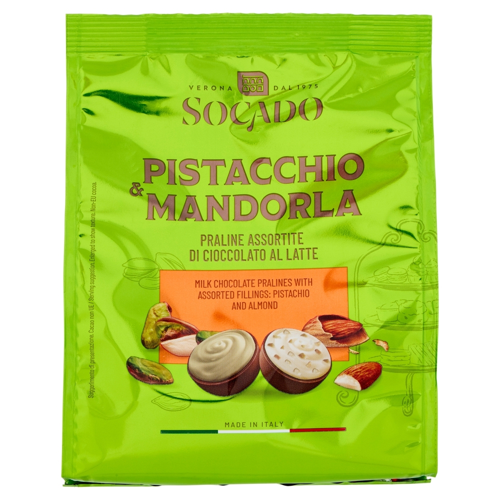 Socado Pistacchio & Mandorla Praline Assortite di Cioccolato al Latte 150 g