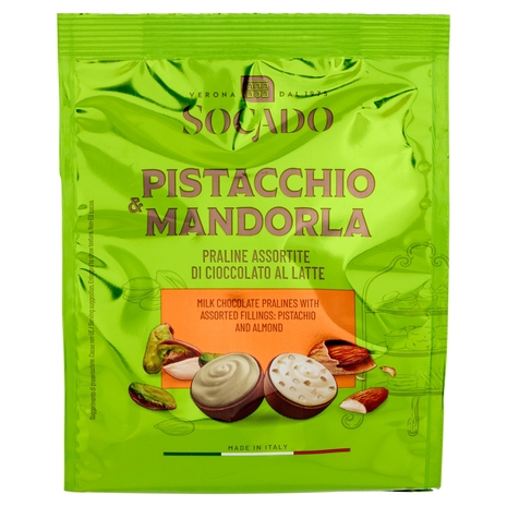 Socado Pistacchio & Mandorla Praline Assortite di Cioccolato al Latte 150 g
