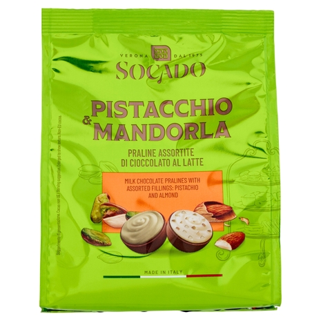 Socado Pistacchio & Mandorla Praline Assortite di Cioccolato al Latte 150 g