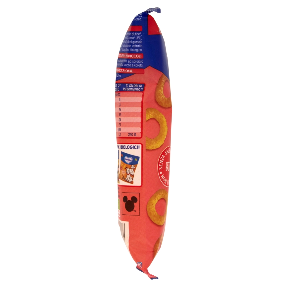 MELLIN Merenda Biologica Re Leone Simba, Anellini con Pomod, Zucca e Carota, adatto dai 12 mesi,15g