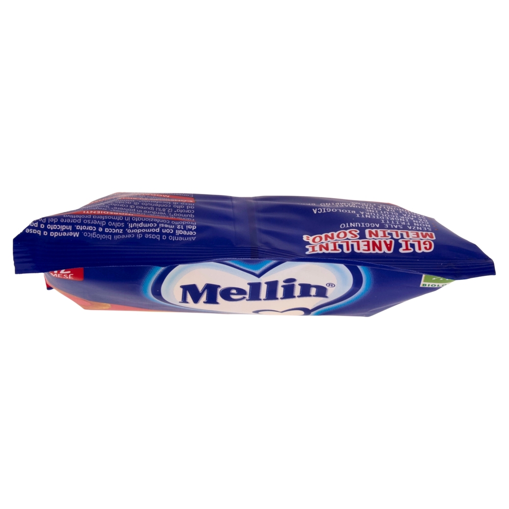 MELLIN Merenda Biologica Re Leone Simba, Anellini con Pomod, Zucca e Carota, adatto dai 12 mesi,15g