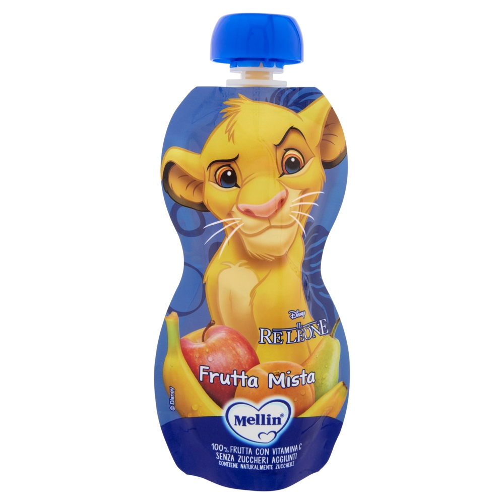 MELLIN Merenda Re Leone Simba, Frutta Mista, 100% frutta con Vit C, 110g