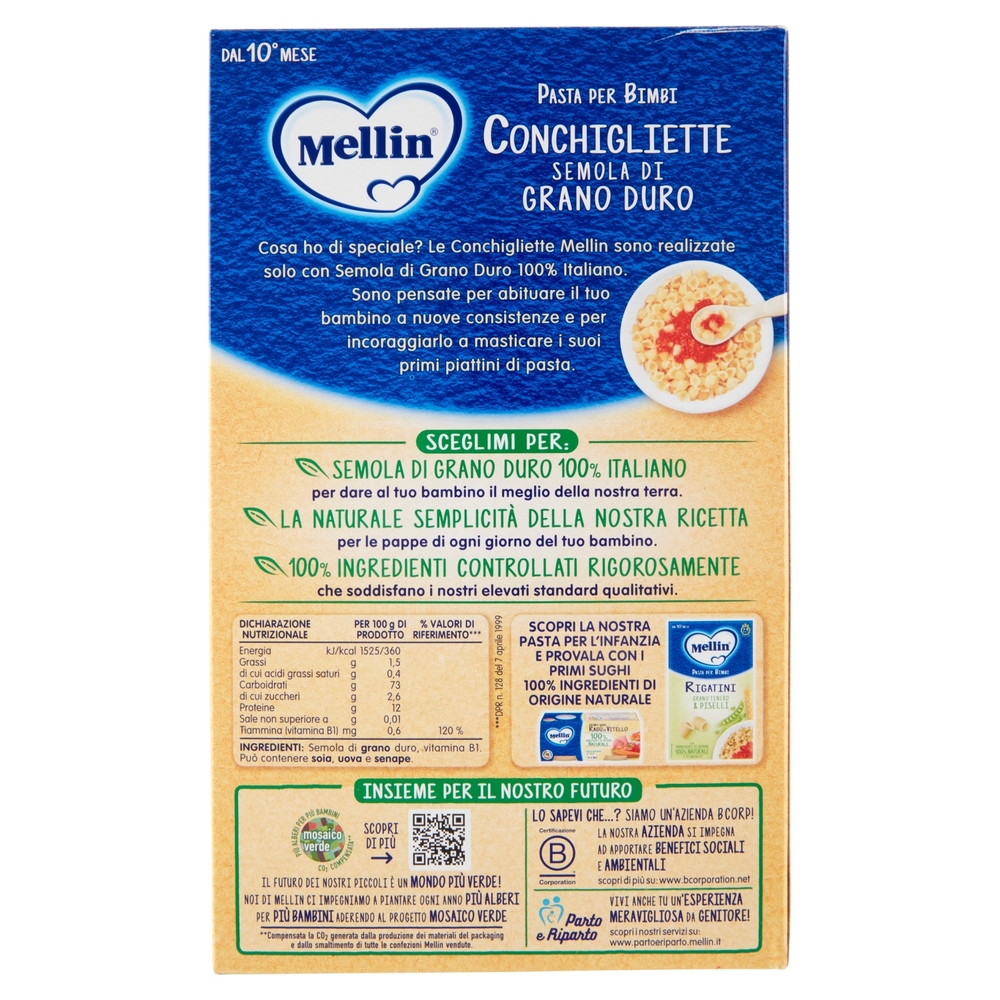 Mellin Pasta per Bimbi Conchigliette Semola di Grano Duro 280 g