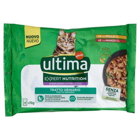 ultima Expert Nutrition Cat Sterilizzati Tratto Urinario con Pollo, con Manzo in Salsa 4 x 70 g