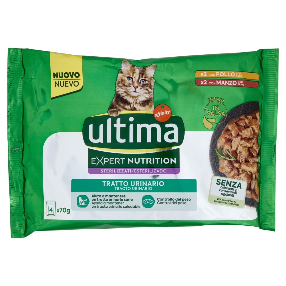 ultima Expert Nutrition Cat Sterilizzati Tratto Urinario con Pollo, con Manzo in Salsa 4 x 70 g
