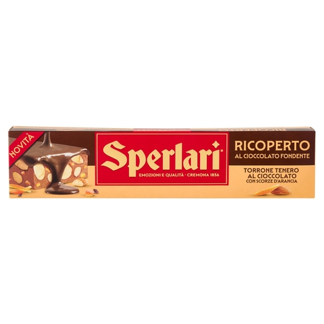 Sperlari Ricoperto al Cioccolato Fondente Torrone Tenero al Cioccolato con Scorze d'Arancia 200 g