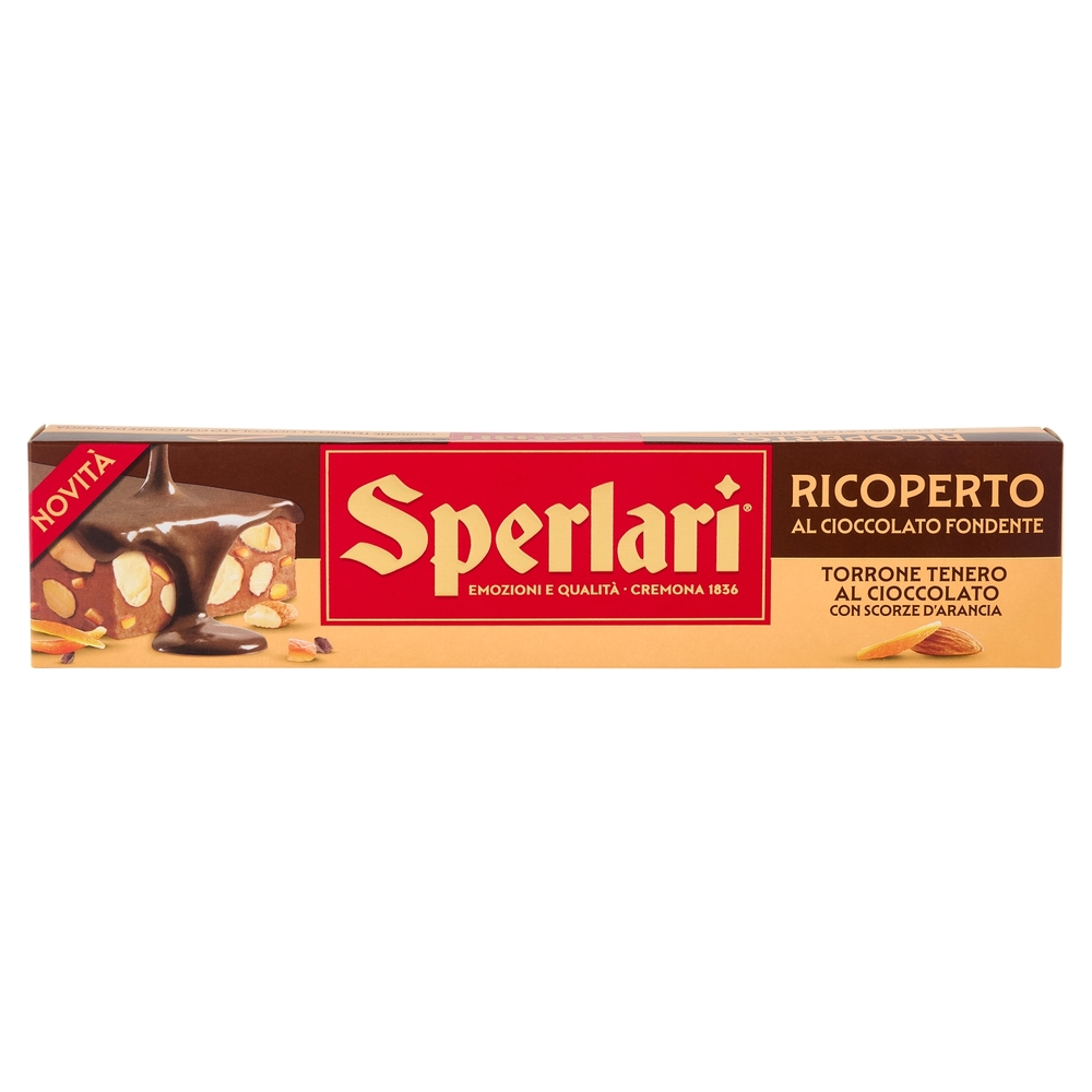 Sperlari Ricoperto al Cioccolato Fondente Torrone Tenero al Cioccolato con Scorze d'Arancia 200 g