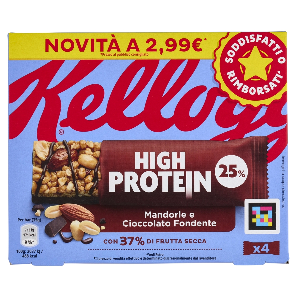 Kellogg's High Protein 25% Mandorle e Cioccolato Fondente 4 x 35 g