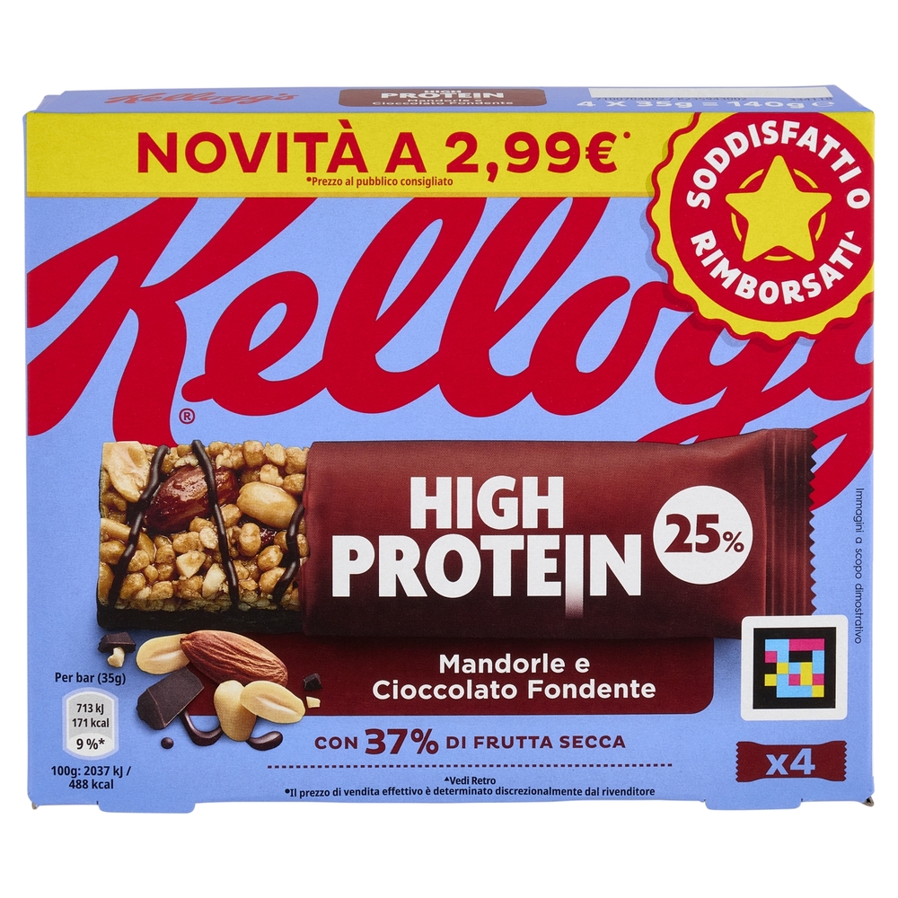 Kellogg's High Protein 25% Mandorle e Cioccolato Fondente 4 x 35 g