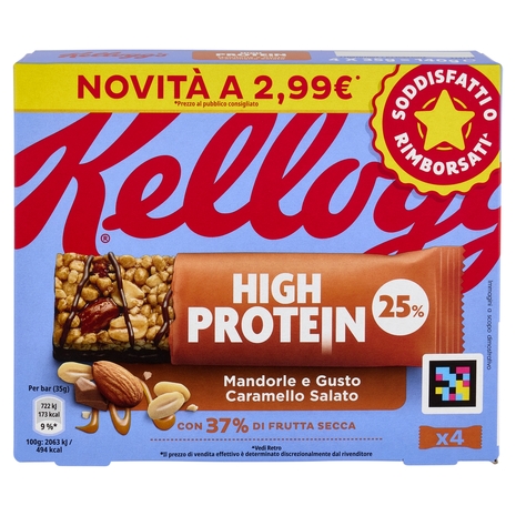 Kellogg's High Protein 25% Mandorle e Gusto Caramello Salato 4 x 35 g